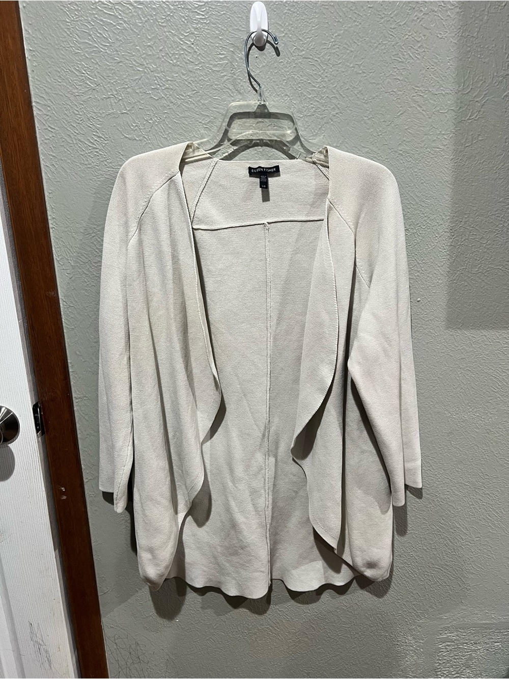 Eileen Fisher Ivory Open-Front Draped Cardigan Size L EUC Cotton